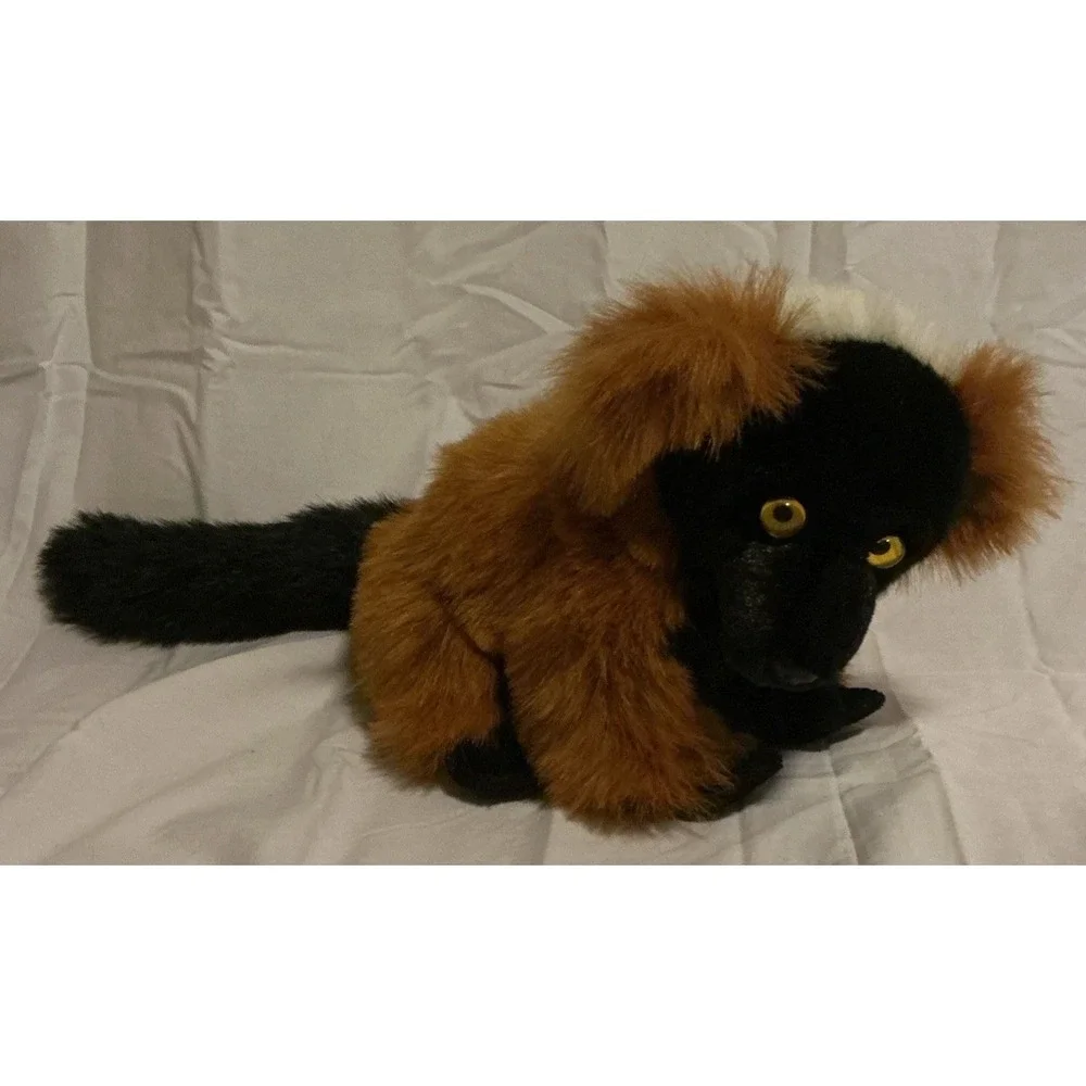 Aurora World Lemur Stuffie Plush Black & Brown Red 8